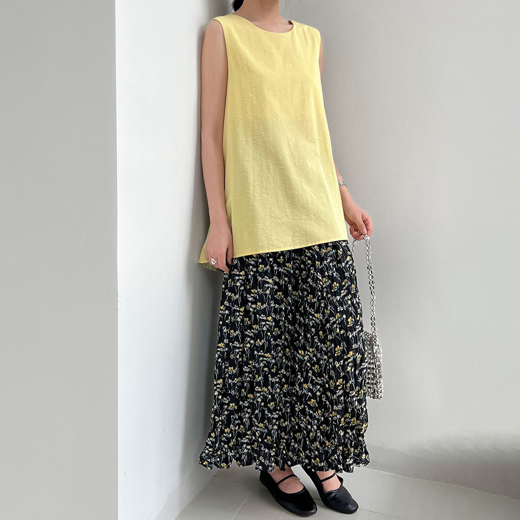 【ボトムス】韓国風 小花柄 ゆったり 体型カバー Aライン ハイウエスト 着痩せ効果 ミモレ丈スカート【SHシリーズ】【JZシリーズ】