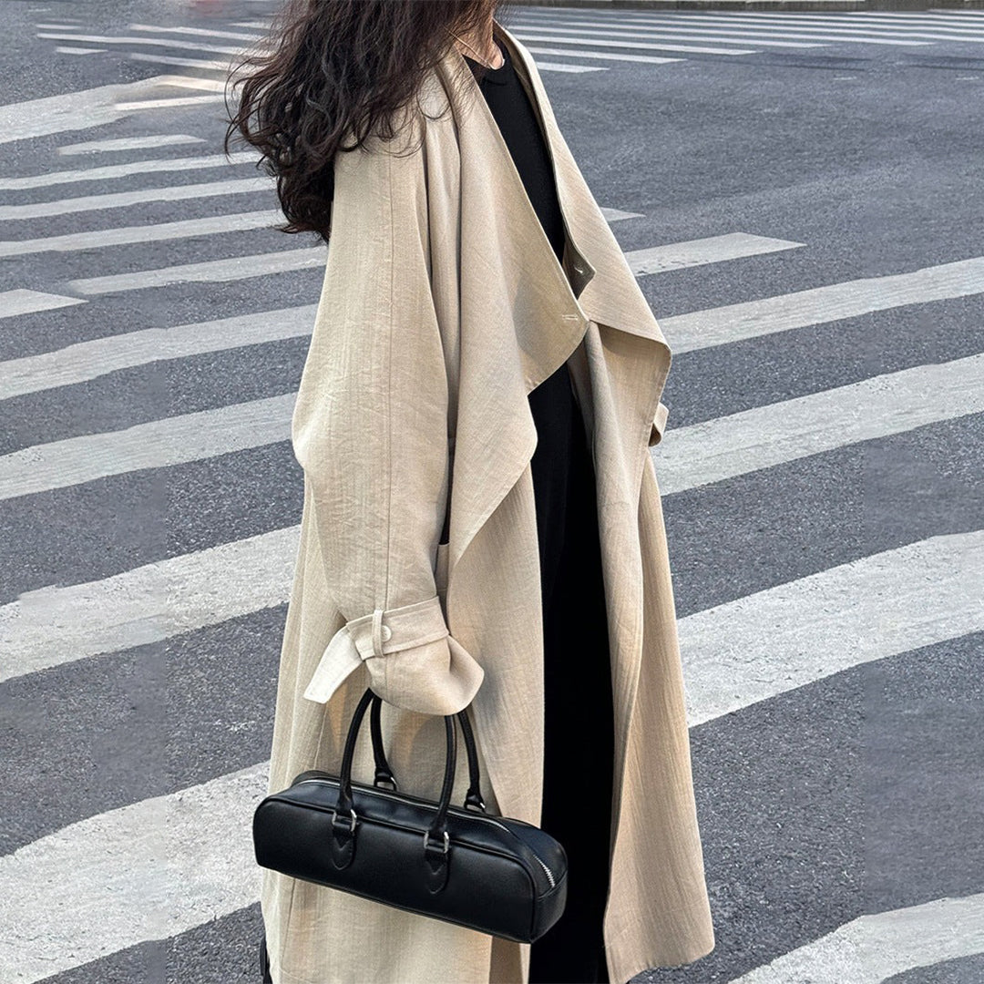 【アウター】日系 シンプル 綿麻生地 春秋 高級感 無地 トレンチコート【SNシリーズ】