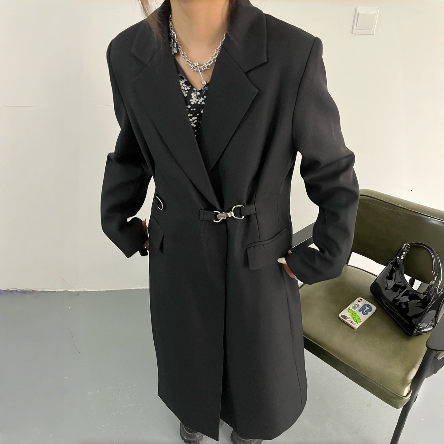 【アウター】デザイン性 新作 スリム メタルボタン ロング スーツジャケット コート【FCシリーズ】