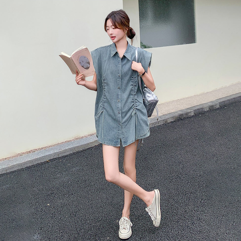 2点セット!【セットアップ】デニムベスト+ショートパンツ 上下セット レディース 夏 薄手 リラックスコーデ【JZシリーズ】