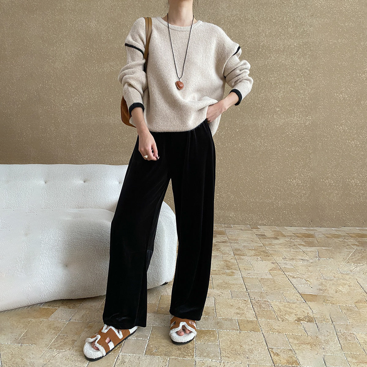 【トップス】 秋冬 レジャー 合わせやすい 配色 ルーズ プルオーバー セーター【SNシリーズ】