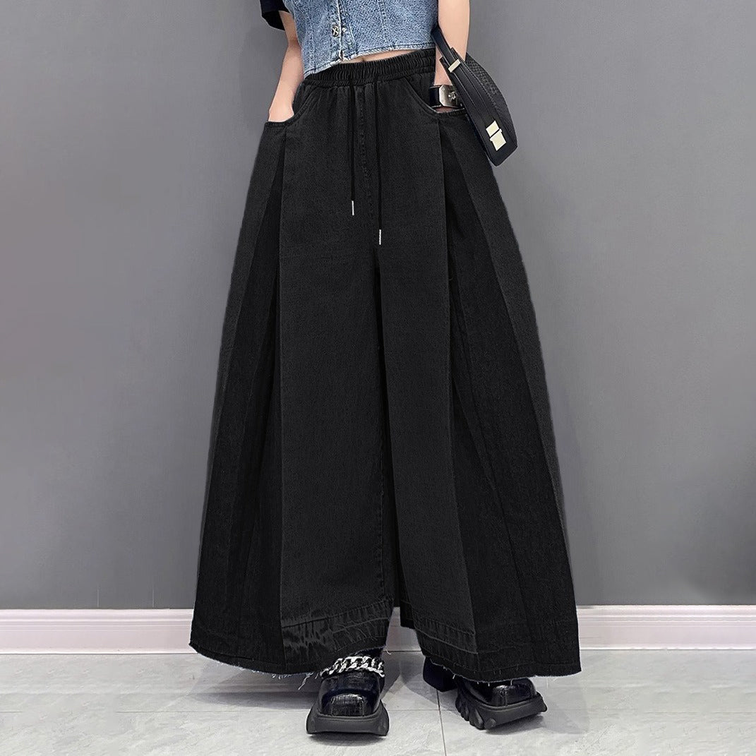 【ボトムス】アメカジ ウォッシュ加工デニムワイドパンツ レディース 春秋 ヴィンテージ風 ルーズシルエット カジュアル【AHシリーズ】