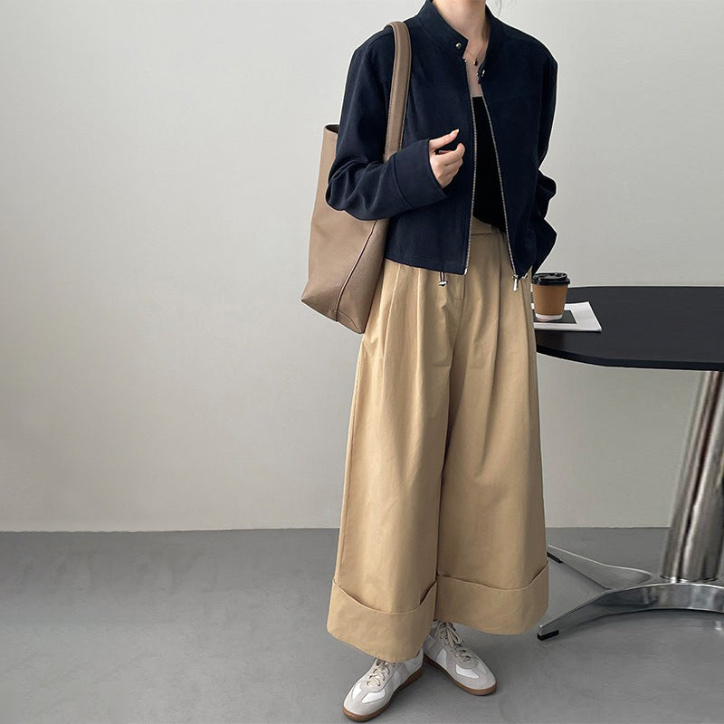 【アウター】春秋 アメリカン レトロ スタンドカラー ショートジャケット【JZシリーズ】