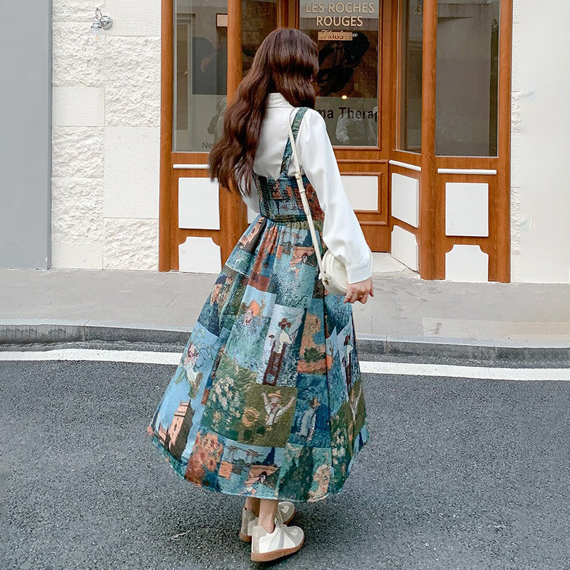 【セットアップ】学院風シャツ+花柄ノースリーブワンピース レディース 春秋2025新作 人気 高級感 ワンピース【SHシリーズ】