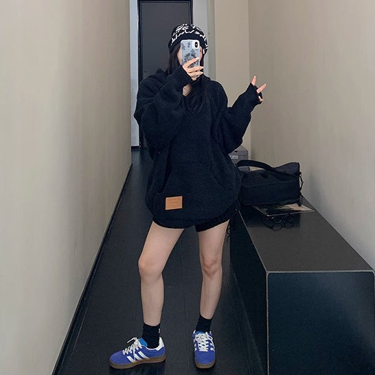 【トップス】ヴィンテージ風 ゆるふわ厚手ニットパーカー レディース 柔らか糸感【FCシリーズ】