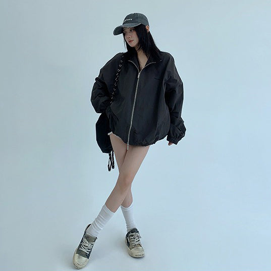 【アウター】薄手 リラックス感 ショート丈 ワイドシルエット スタンドカラー ジャケット レディース【FCシリーズ】