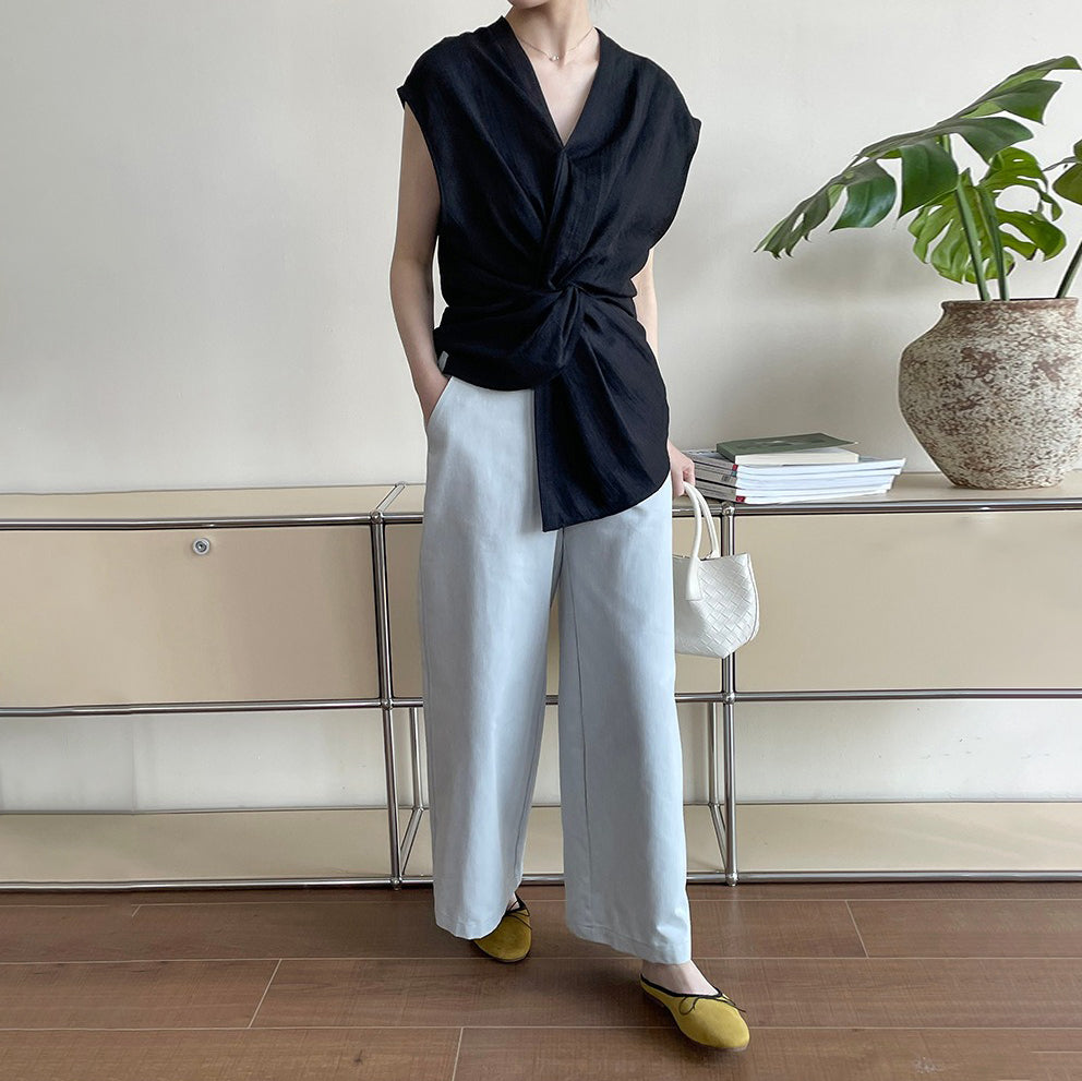 【トップス】夏新作 Vネック 気品のあるシルエット ノースリーブシャツ 【JZシリーズ】