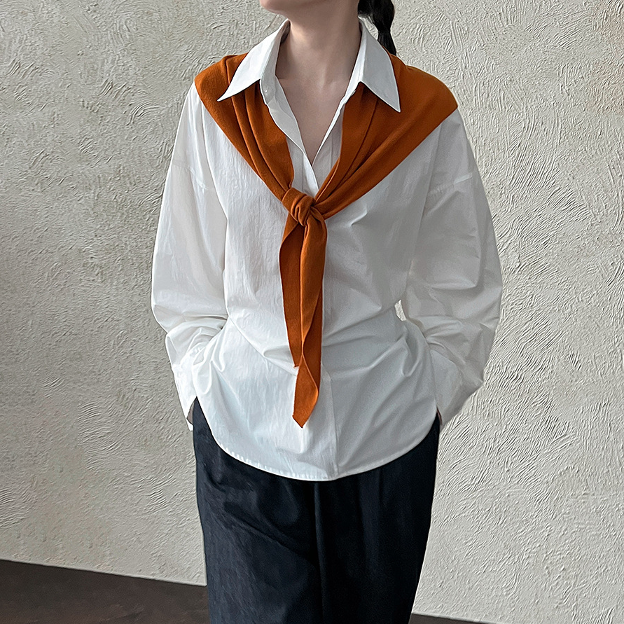 【トップス】韓国風 ポロカラー シャツ レディース 2025秋新作 ウエストリボン 美シルエット レトロブラウス【SNシリーズ】