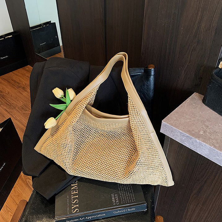 【バッグ】ラフなリゾート風 カジュアル 夏 フレンチ風 編みバッグ 大容量 ショルダーバッグ