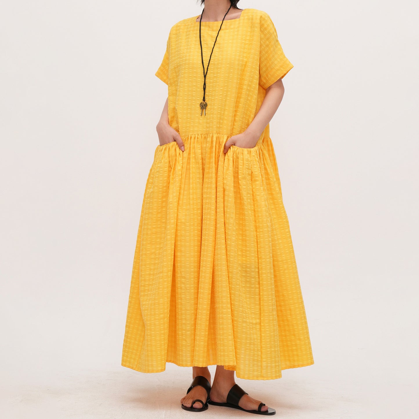 【ワンピース】【15~20日内発送】夏新作 スクエアネック ゆったり半袖ワンピース 薄手ロングドレス 着痩せ効果&万能コーデ【JZシリーズ】