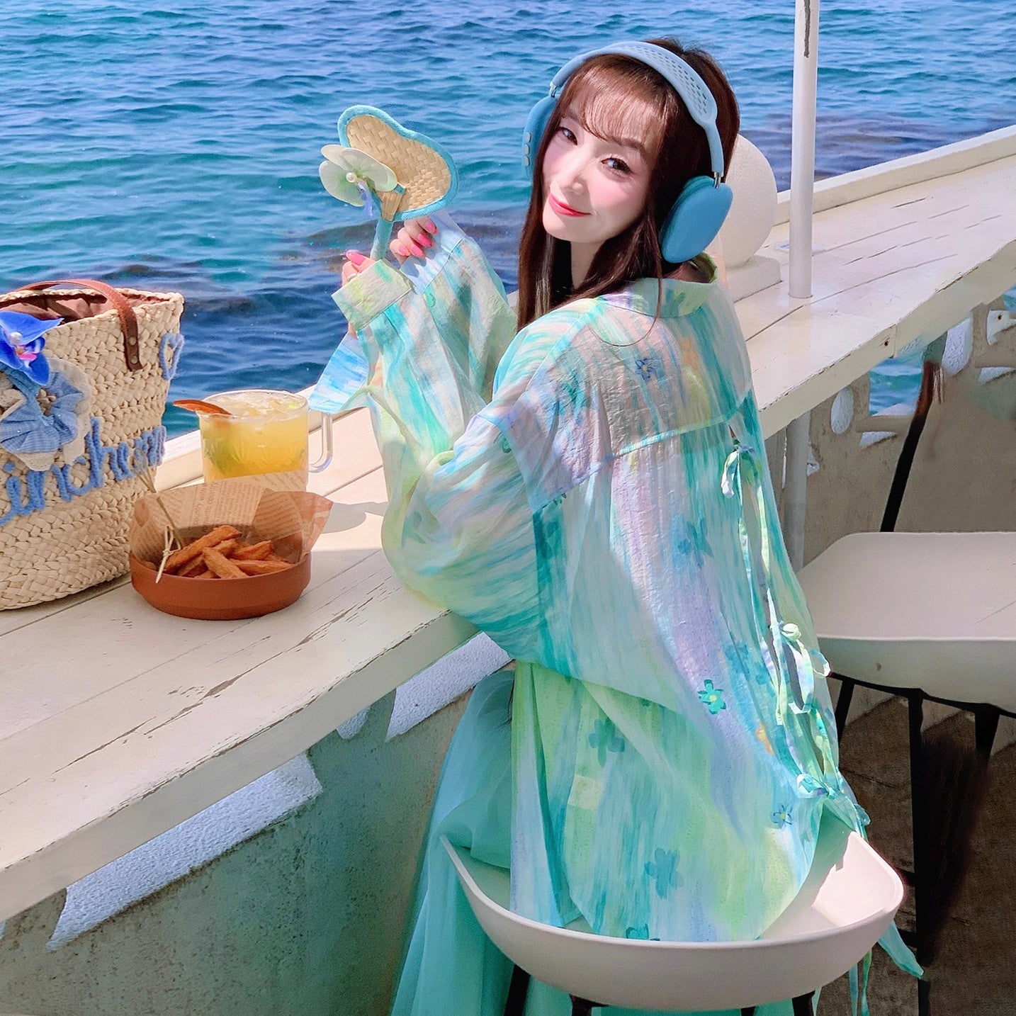 【アウター】花柄 UVカットシャツ 春夏 韓国風 薄手 グラデーション ビーチリゾートアウター【SHシリーズ】