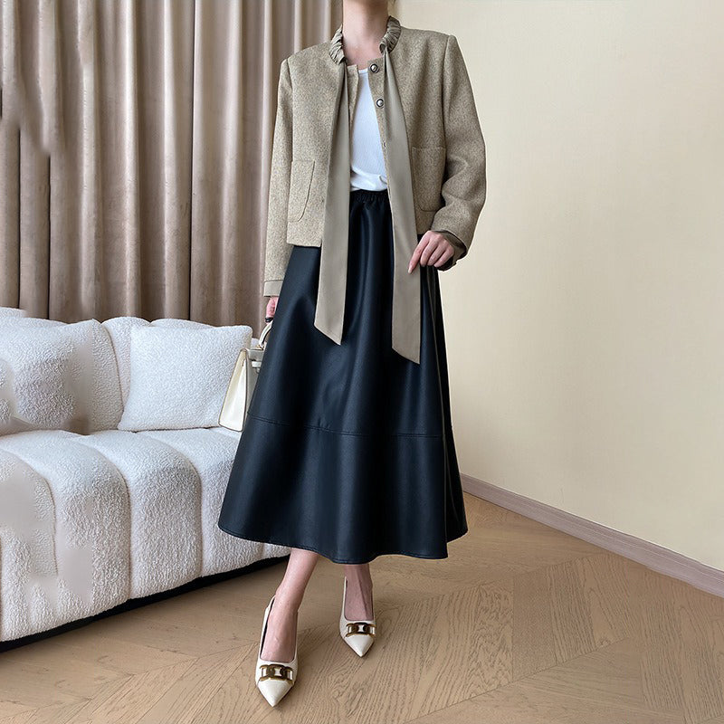 【アウター】通勤 春秋 織りチェック柄 高級感 肩パッド付き コート【SNシリーズ】