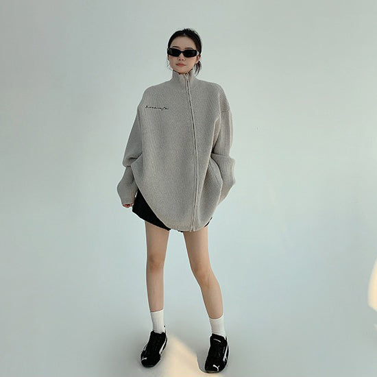 【トップス】ゆる感◎斜めジップ ニット・セーター レディース 重厚でおしゃれなデザイン【FCシリーズ】