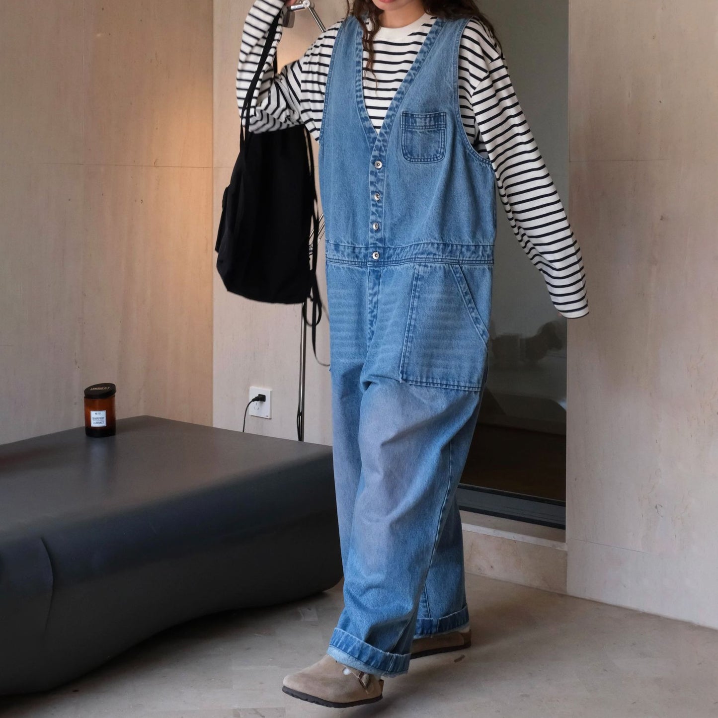 【ボトムス】春秋冬 おしゃれ ルーズ カジュアル ウォッシュデニム オールインワン【SNシリーズ】