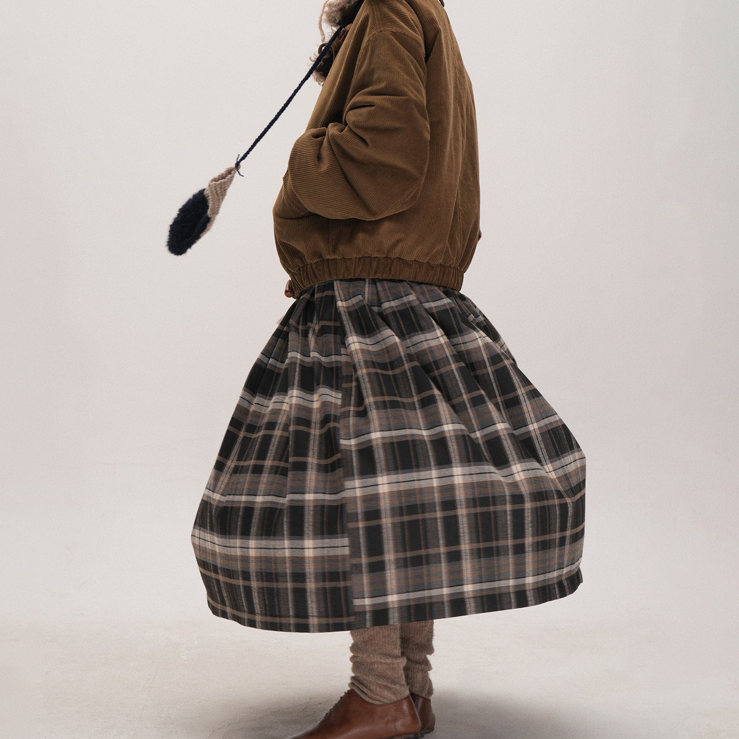 【ボトムス】日系レトロ チェック柄 ウール調スカート レディース 秋冬 ハイウエスト Aライン ミディ丈 カジュアル【JZシリーズ】【15~20日内発送】