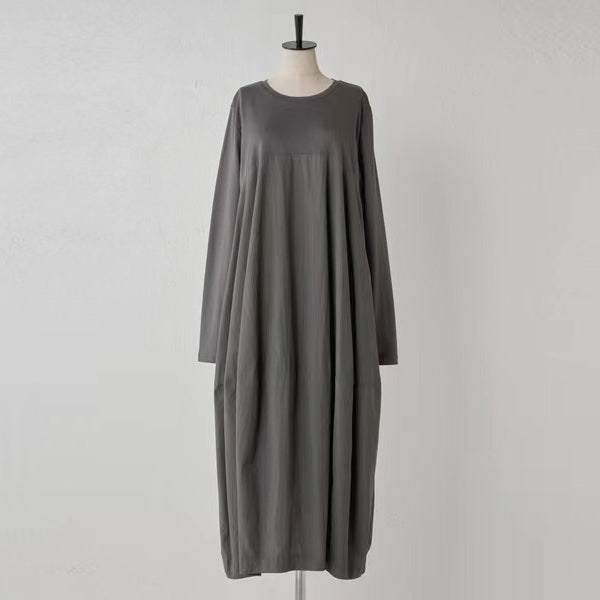 【ワンピース】春秋ラウンドネック 長袖 ニット パッチワーク ロング 長袖ワンピース