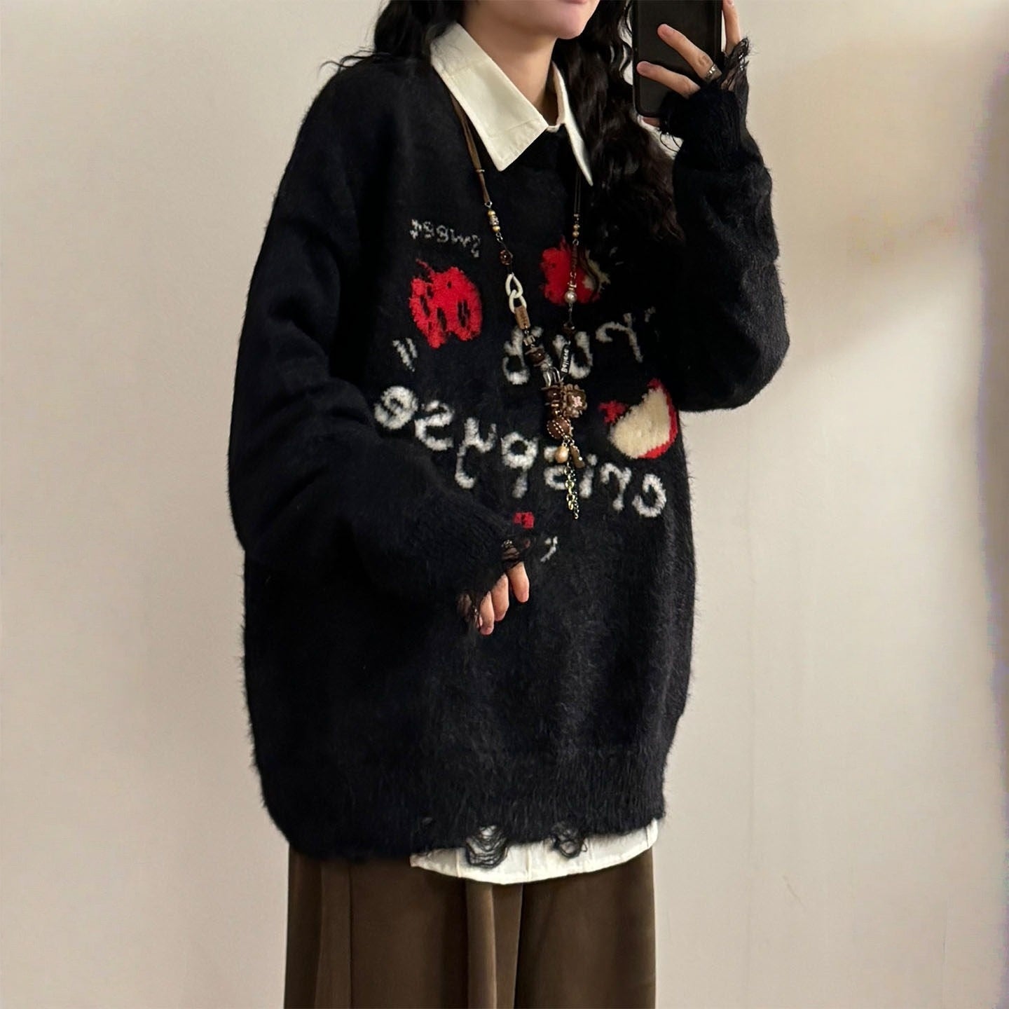 【トップス】もちもち アップル アルファベット 春 秋 冬 プルオーバー セーター 【FCシリーズ】