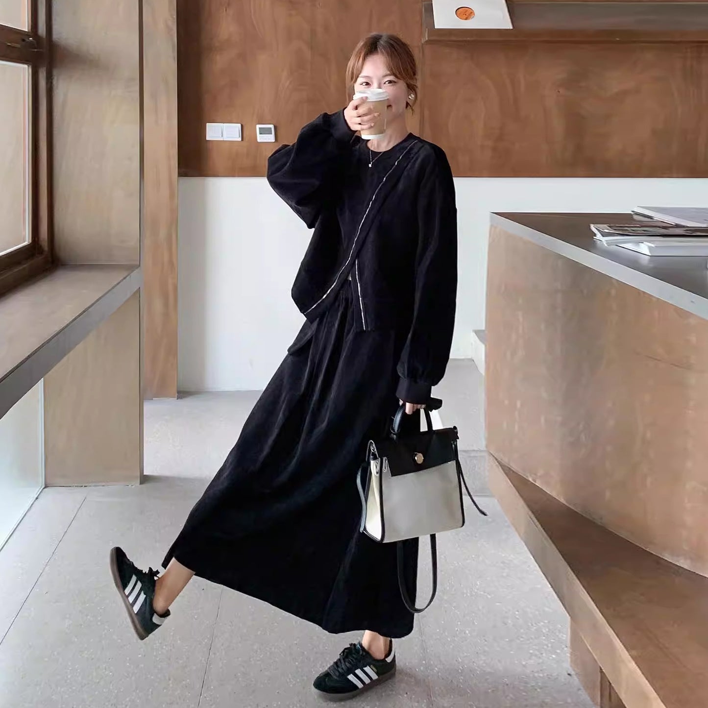 【セットアップ】秋新作 コーデュロイ 長袖トップス+スカート 上下セット レディース レトロ 細見え【JZシリーズ】