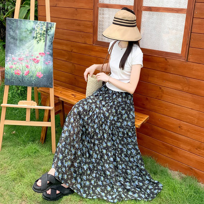 【ボトムス】高見え花柄ティアードスカート 夏 ふんわり軽やかシルエット【SHシリーズ】