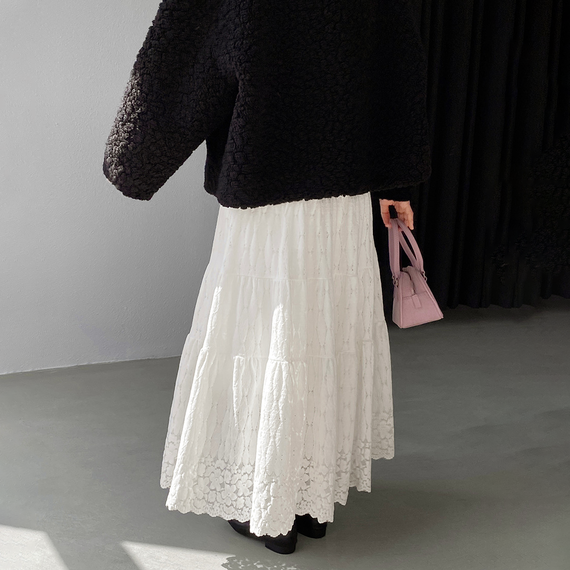 【ボトムス】厚手レース ハイウエストAラインロングスカート ❄️秋冬【JZシリーズ】
