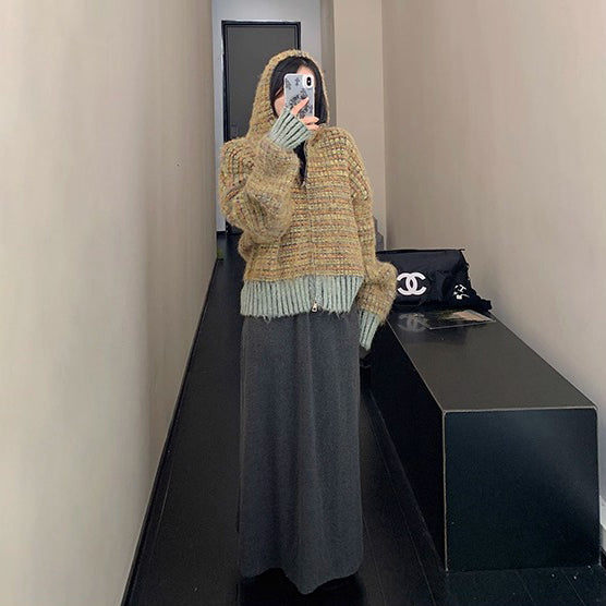 【トップス】🧸 レトロボーダーショートニットパーカー レディース 冬新作 小洒落感たっぷりの厚手カーデ【FCシリーズ】
