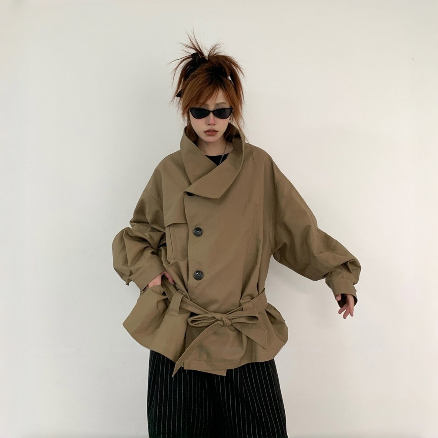 【アウター】レトロ シングルブレスト ワイドカラー エレガント トレンチコート【FCシリーズ】