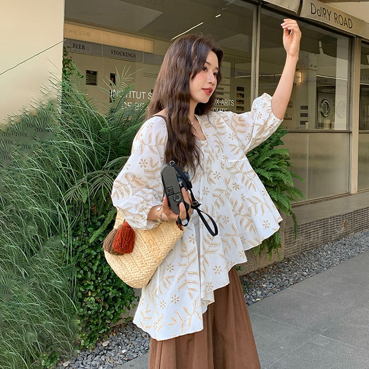 2点セット!【セットアップ】フレンチ シャツ+ワイドパンツ 上下セット レディース シルエット映え 2点セット トレンドアイテム【SHシリーズ】