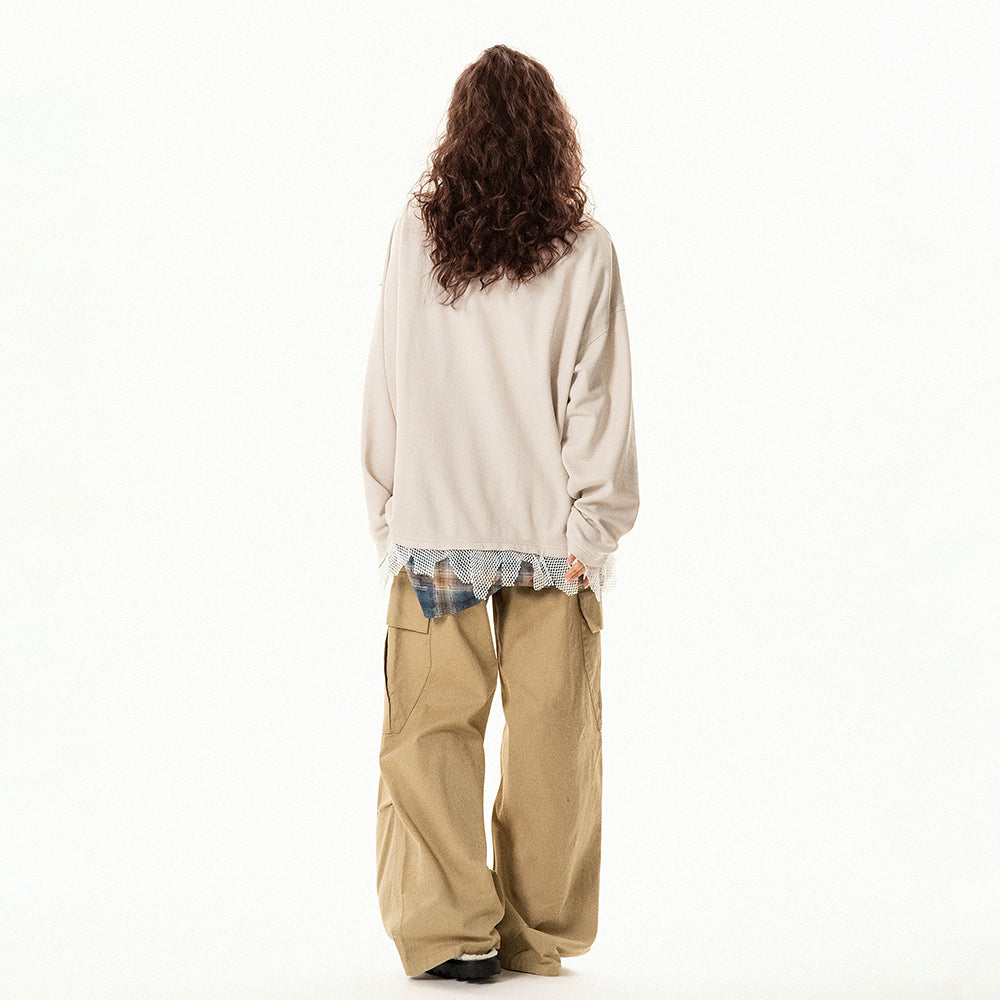 【トップス】ヴィンテージ風 デザイン 犬柄 クルーネック フェイクレイヤード ニットパーカー レディース 秋 ゆったり 着回し トップス【FCシリーズ】