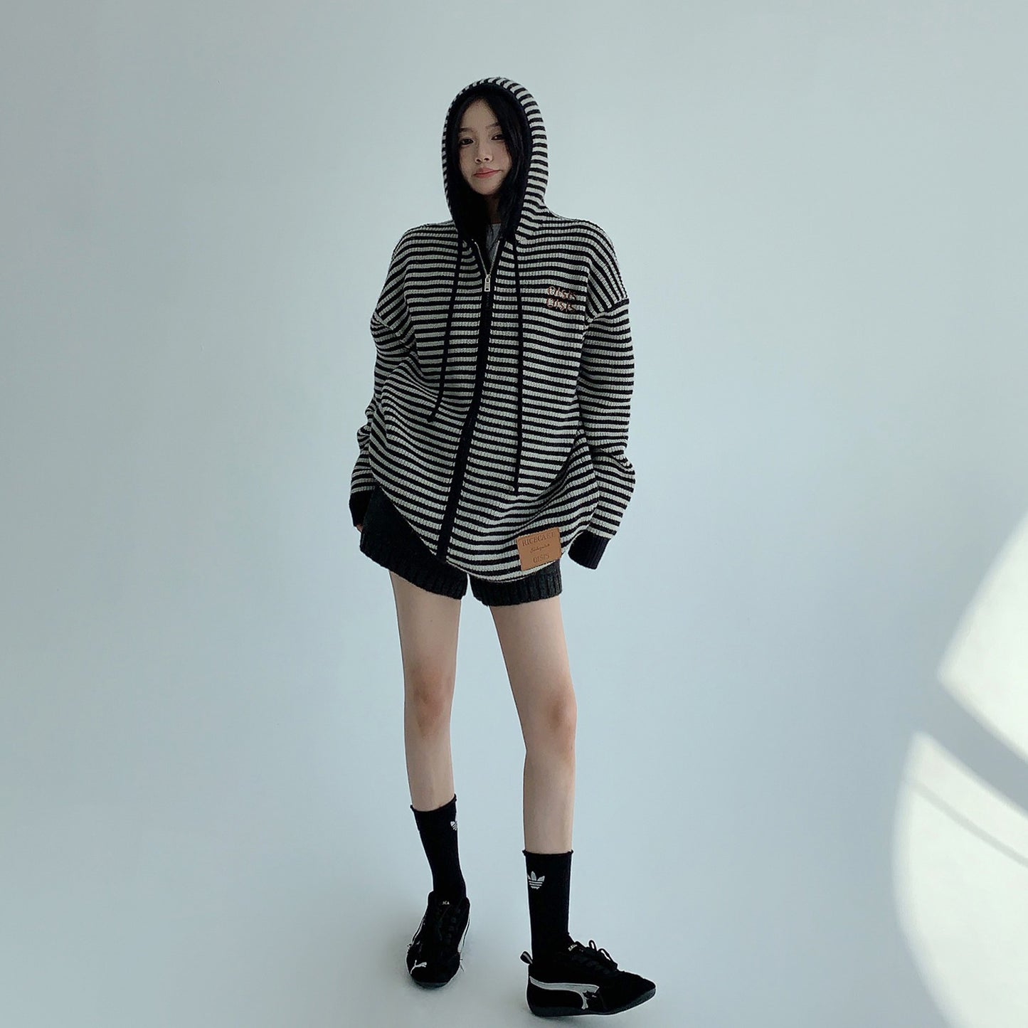 【トップス】ゆるレトロ感♡厚手ボーダーニットパーカー カーディガン レディース 冬の定番アイテム【FCシリーズ】