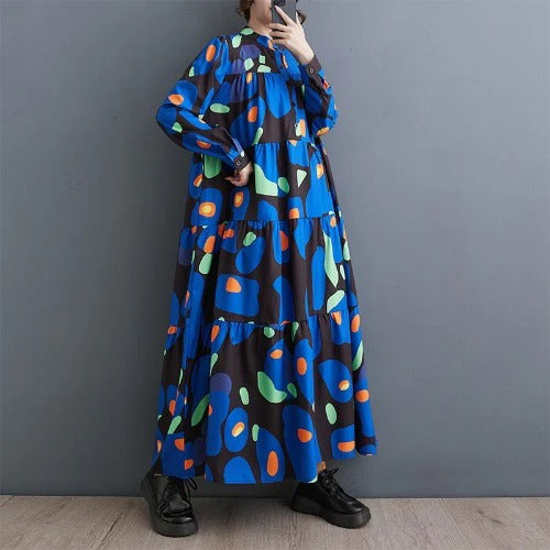 【ワンピース】春秋冬 切り替え ゆるリラックス プリント 長袖 ワンピース 【SHシリーズ】