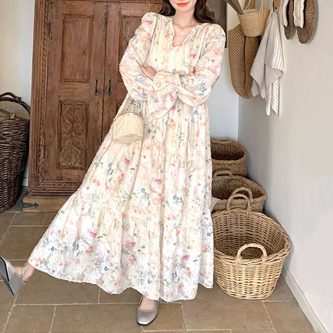 【ワンピース】春秋 新作 エレガント 気質よい Vネック 長袖ワンピース【SHシリーズ】