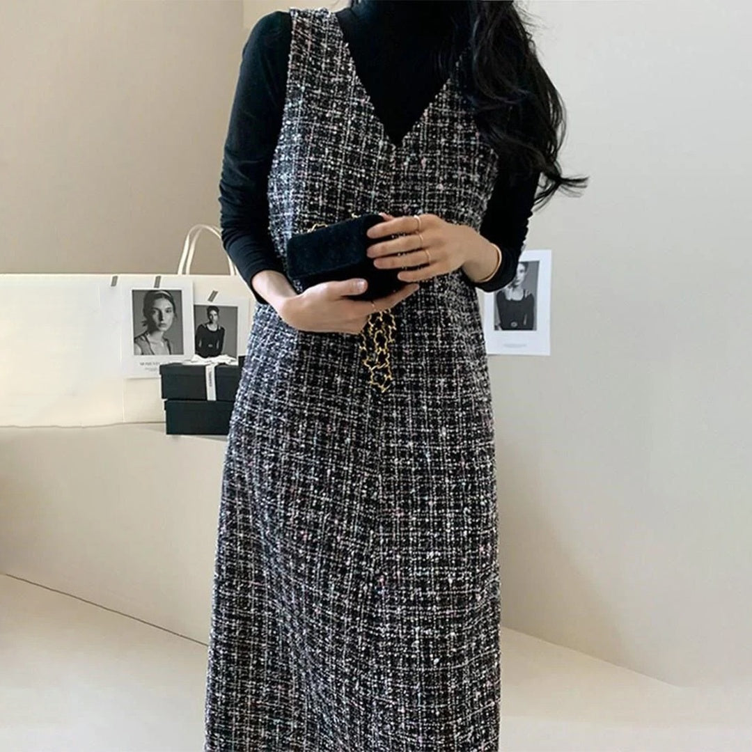 【ワンピース】春秋冬 日系 ノースリーブ Vネック通勤 ワンピース