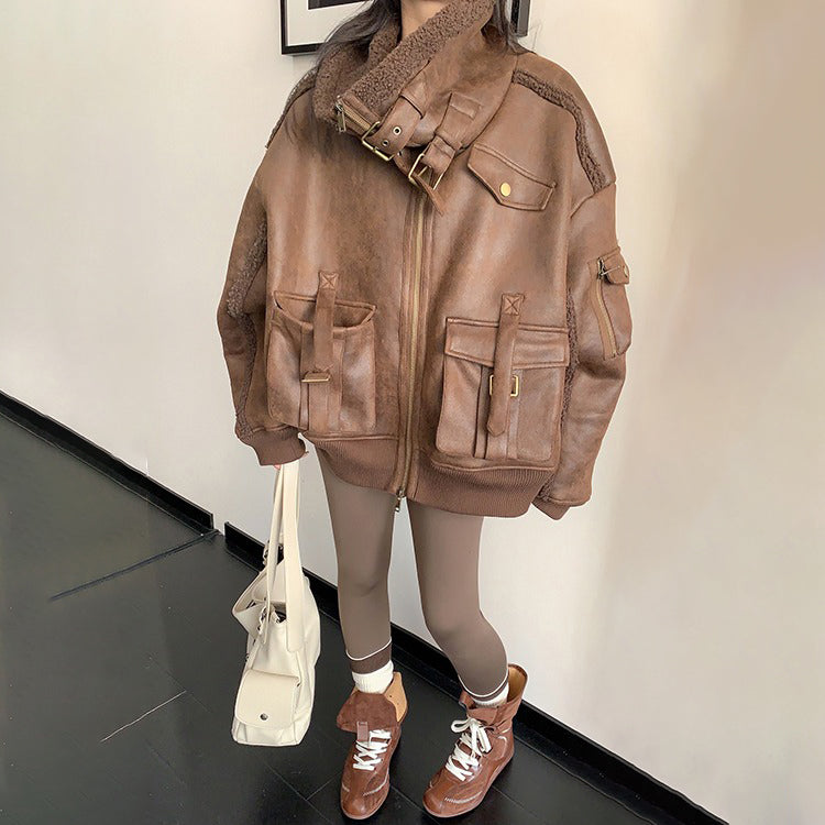 【アウター】重厚感◎スエード調中綿ジャケット レディース 冬のレトロライダース風 綿入れコート【FCシリーズ】【18~25日発送】