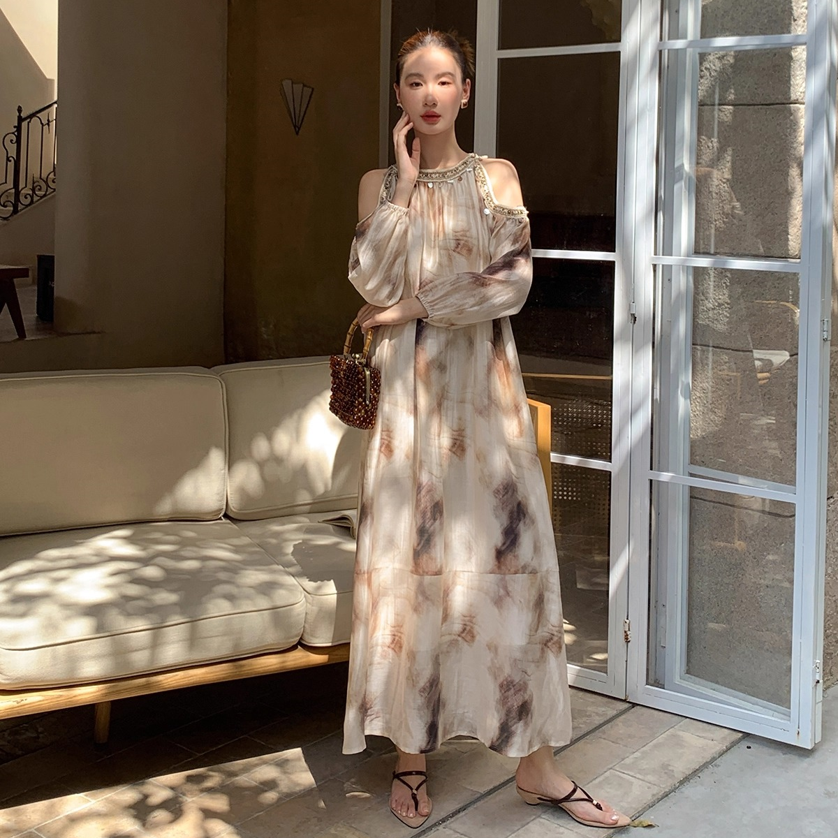 CH CAROLINA HERRERA花柄 長袖ワンピース Floral Chiné Long Shirt Dress multicolor - CH Carolina