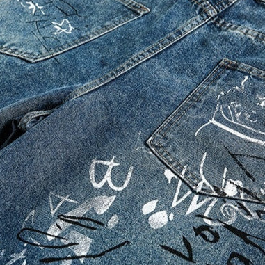 【ボトムス】夏 レトロ 落書き ヴィンテージ加工 ダメージ加工 ショートパンツ 【FCシリーズ】