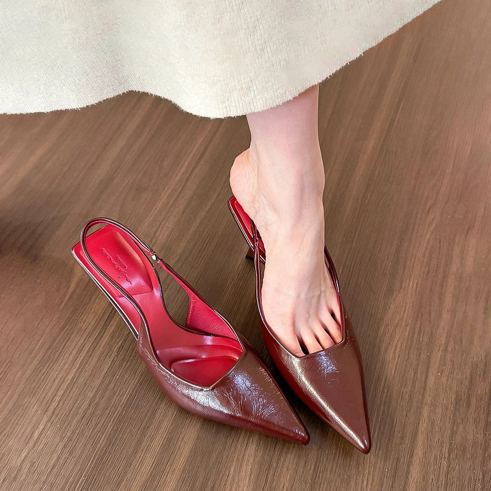 【シューズ】春秋夏 高見えデザイン ポインテッドトゥ ハイヒール サンダル パンプス