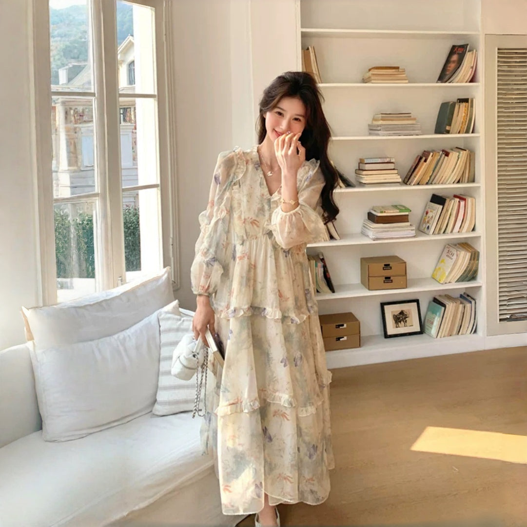 【ワンピース】高級感 気質よい Vネック 合わせやすい 長袖ワンピース【SHシリーズ】【JZシリーズ】