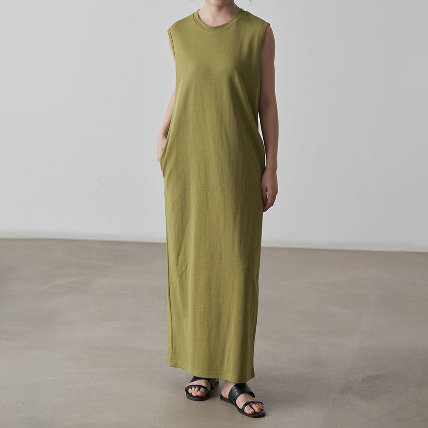 【ワンピース】夏 無地 ハイウエスト エレガント Aライン ノースリーブワンピース