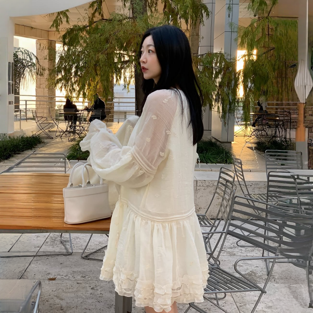 【ワンピース】春 秋 冬 刺繍 キュート フレアスリーブ ワンピース 【JZシリーズ】