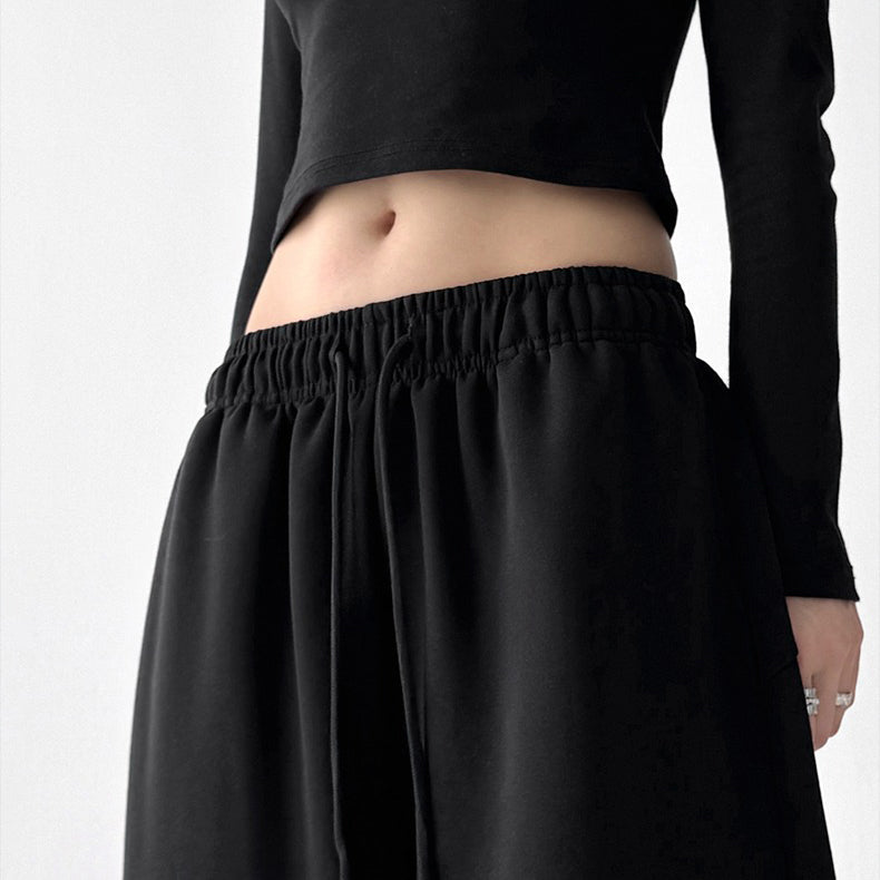 【ボトムス】ハイウエスト 刺繍入り スポーツパンツ レディース 春秋 ゆったり ワイド【FCシリーズ】