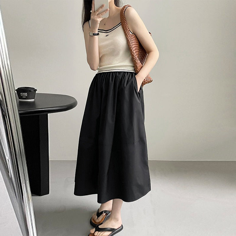 【ボトムス】無地 春夏 ハイウエスト 着痩せ カジュアル Aライン スカート【JZシリーズ】