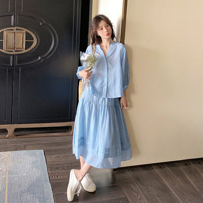 2点セット!【セットアップ】夏 おしゃれでリラックスしたバカンス風 シャツ+ミニスカート 上下セット