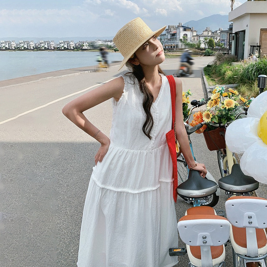 【ワンピース】夏 新作 デザイン感 リゾート風 ノースリーブワンピース【JZシリーズ】