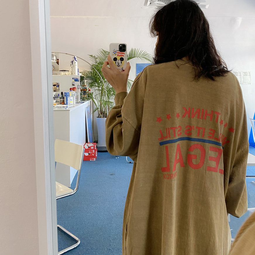 【ワンピース】春秋冬 ゆったり 大きいサイズ ラウンドネック 長袖ワンピース