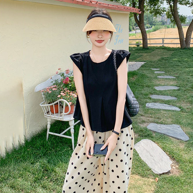 點點圖案套裝|寬鬆闊腿褲兩件套女|顯瘦休閒感日常穿搭【JZ系列】