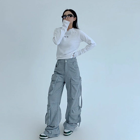 【ボトムス】トレンド感◎ ワークテイスト 多ポケットスウェットパンツ レディース 厚手デザイン【FCシリーズ】