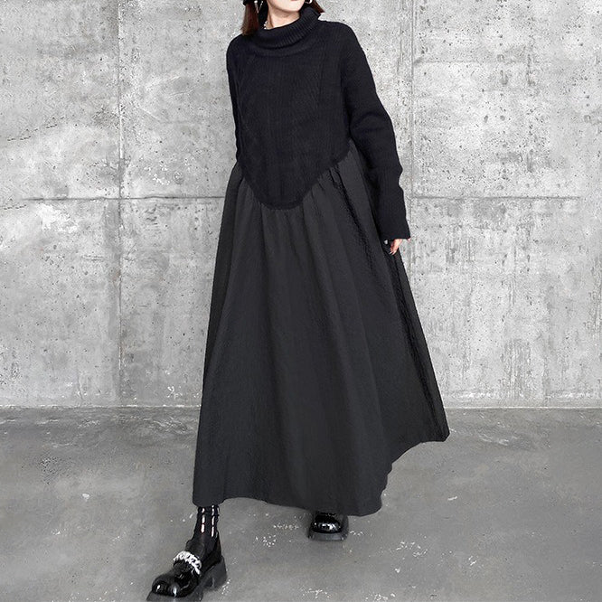 【ワンピース】春秋冬 レトロ ハイネック ニット ルーズ ファッショナブル Aライン 長袖ワンピース【AHシリーズ】