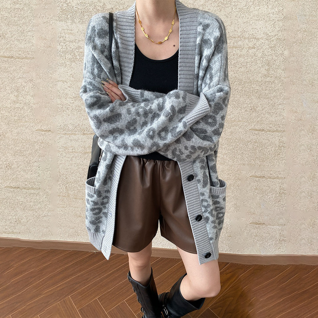 【アウター】ゆったり Vネック春秋 ヒョウ柄 気質よい カーディガン【SNシリーズ】