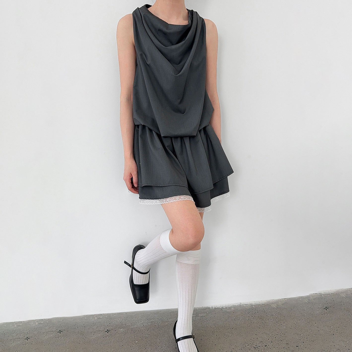 【ワンピース】韓国風 レイヤード 夏 涼しげ Aライン ノースリーブ ショート丈 ワンピース【JZシリーズ】