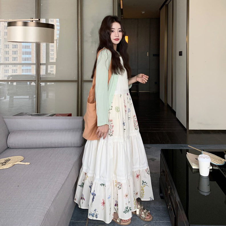 【ワンピース】夏 フレンチ気質 小花柄切替ノースリーブワンピース リゾート感たっぷり【SHシリーズ】